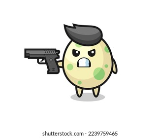 la tira de un bonito personaje de huevo manchado con una pistola , diseño de estilo lindo para camiseta, pegatina, elemento logotipo
