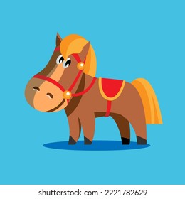 Cute spotted horse on a blue background. Vector illustration in cartoon style.