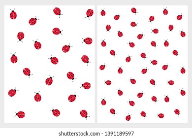 Cute Spotted Ladybag Simple Vector Pattern. Lovely Abstract Red Ladybags Isolated on a White Background.Infantile Style Ladybird Repeatable Vector Design for Textile, Wrapping Paper, Card, Invitation.