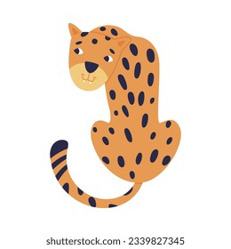 Cute Spotted Leopard as Wild African Animal Sitting Back View Vector Illustration