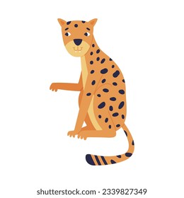 Cute Spotted Leopard as Wild African Animal Sitting Vector Illustration