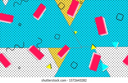 Cute Spotty Cover. Geometric Art. Coral Bright Template. Memphis Mustard Banner. Black Modern Fashion. White Vintage Summer Drawing.