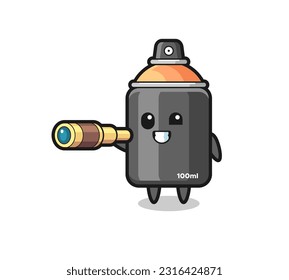 cute spray paint character is holding an old telescope , cute style design for t shirt, sticker, logo element