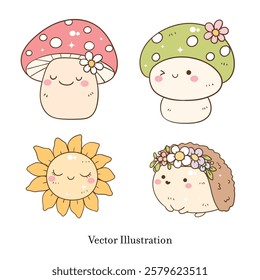 Cute Spring Animals Doodle Vector Illustration