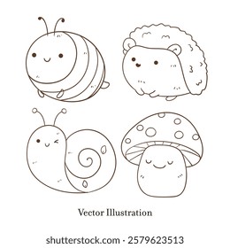 Cute Spring Animals Doodle Vector Illustration