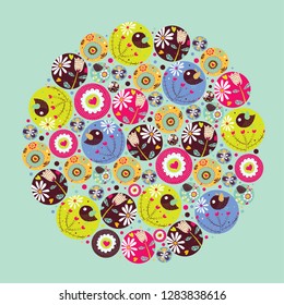 Cute spring around motif. Vector illustration. 