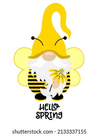 Cute Spring bee gnome - hand drawn modern gnome  illustration. Perfect for advertising, poster, announcement or greeting card. Beautiful gnome in Honeybee costume. svg