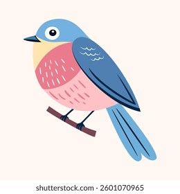 Cute spring bird on a branch. Vector illustration.