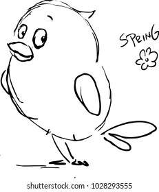 cute spring bird sketch black and white vector illustration