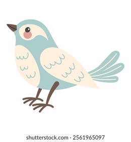 Cute spring blue bird hand drawn on white background