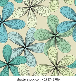 Cute spring blue and green flower pattern seamless background