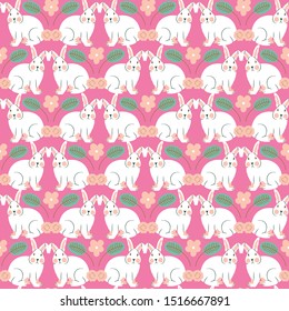 Cute Spring Bunnies Vector Seamless Pattern