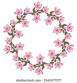 Ilustración de marco vectorial de flor de cerezo de primavera. Marco de primavera con flores, hojas y ramas para decoraciones, tarjetas de felicitación, postales, invitaciones de boda