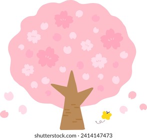 Cute spring cherry tree hand-drawn illustration material