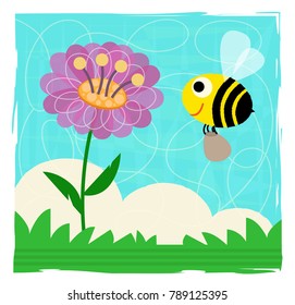 Cute spring clip-art of a bee and flower. Eps10