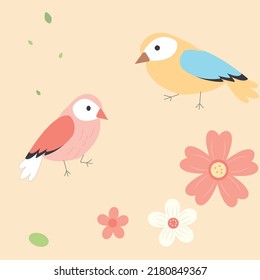 Colección de primavera con mariposa, flores, pájaro
