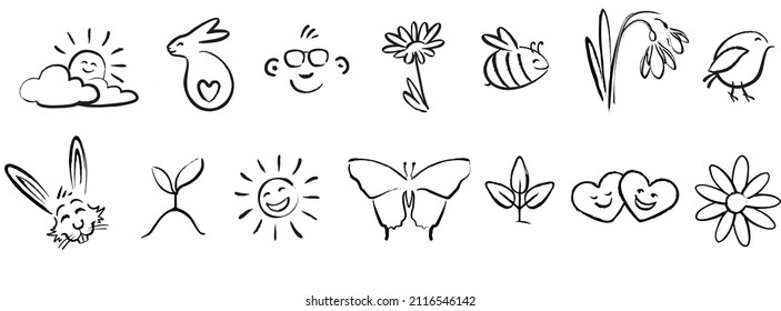 cute spring collection - Hand drawn smiling icons 
