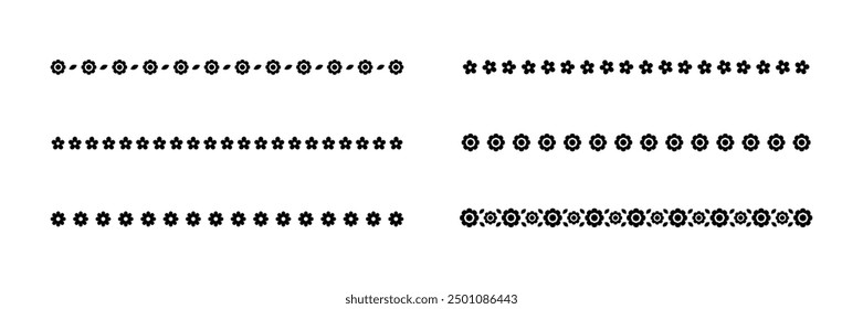 Cute Spring Floral Divider Borders Silhouette Set. Springtime and Easter flower separators design elements.