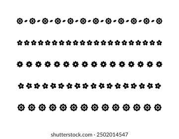 Cute Spring Floral Divider Borders Silhouette Set. Springtime and Easter flower separators design elements.