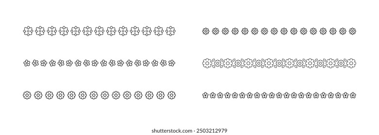 Lindo divisor floral de primavera Bordes Outline Art Doodle Set. Elementos de diseño de separadores de flores de primavera y Pascua.