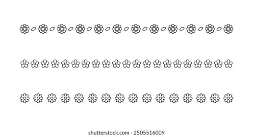 Cute Spring Floral Divider Borders Outline Line Art Doodle Set. Springtime and Easter flower separators design elements.