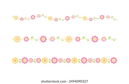 Cute Spring Floral Dividers Borders Set. Springtime and Easter flower separators design elements.