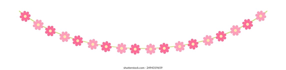 Cute spring floral garland illustration. Flower buntings for springtime designs.