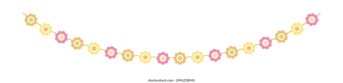 Cute spring floral garland illustration. Flower buntings for springtime designs.