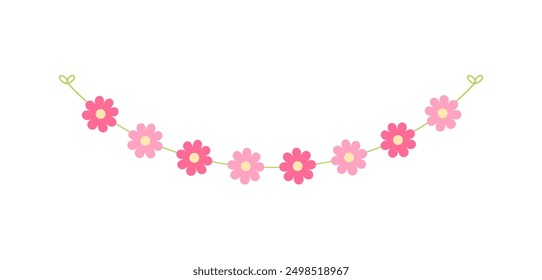 Cute spring floral garland illustration. Flower buntings for springtime designs.