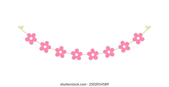 Cute spring floral garland illustration. Flower buntings for springtime designs.