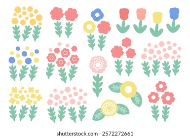 Cute spring flower illustration set