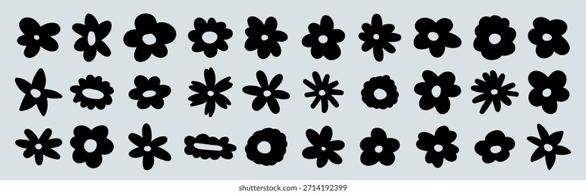 Lindo conjunto de flores de primavera. Colección de Elementos florales negros Doodle