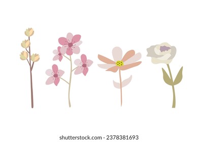 Cute spring flowers set. Hand drawn vector illustration in cartoon style.