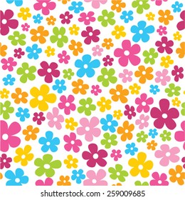 Cute spring flowers in vibrant colors seamless background