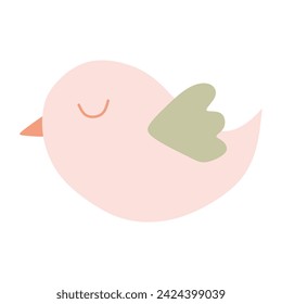 Cute Spring Flying Bird in Pastel colors. Flat style Vector illustration isolated on White. Cartoon Design art for Greeting Card, Easter Decoration. Fun Feather pigeon for Holiday Template.
