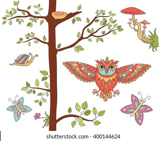 Cute spring forest design elements.