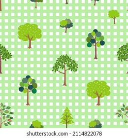 Cute spring forest seamless pattern in green color,can be use for wallpaper,fabric,textile,kid product and all print,vector illustration