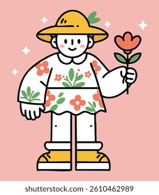 Cute Spring Girl Flower Illustration