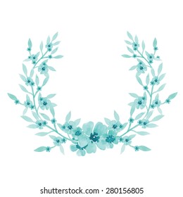 Cute spring hand-drawn wreath of watercolor flowers and plants. Save the date template