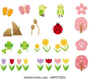 Cute spring icon set/Illustration symbolizing the spring of Japan