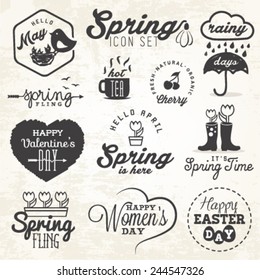 Cute Spring Illustrations and Badges Set