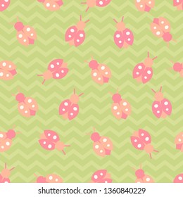 Cute Spring Ladybug Seamless Pattern Background Vector Illustration