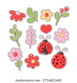 
Cute spring nature stickers collection