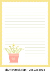 cute spring notebook page template with a pot of flowers