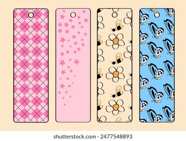 Cute spring patterns on bookmark templates collection.