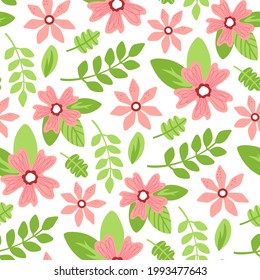 Patrón rosado de primavera. Flores de verano coloridas ilustraciones aisladas en blanco.