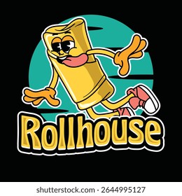 Cute Spring Roll Food Cartoon Characters in Retro 70s Illustration