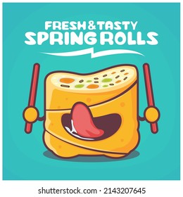 cute spring rolls cartoon. food vector illustration. with a funny expression