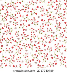 Netter Frühling romantische Liebe nahtlose Muster mit Blumen und Herzen. Vektor botanischen floralen Hintergrund für Valentinstag.Perfekt für Wrapping Papier, Stoff Digital Designs.