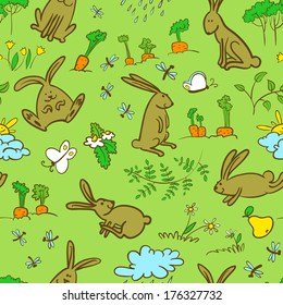 Cute spring seamless background with bunnies